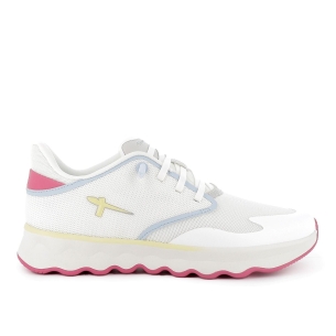 Deportiva textil cordones elasticos y suela dentada mujer blanco