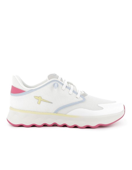 Deportiva textil cordones elasticos y suela dentada mujer blanco