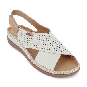 Sandalia piel picados con cuña y velcro mujer blanca 2