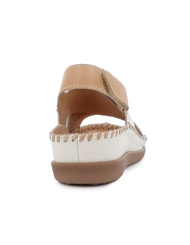 Sandalia piel picados con cuña y velcro mujer blanca