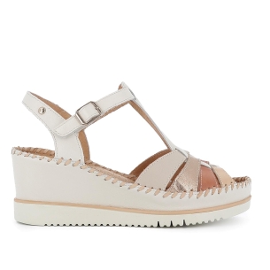 Sandalia piel cuña plataforma y correas mujer blanco