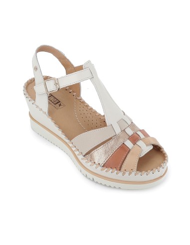 Sandalia piel cuña plataforma y correas mujer blanco