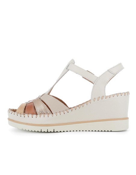 Sandalia piel cuña plataforma y correas mujer blanco