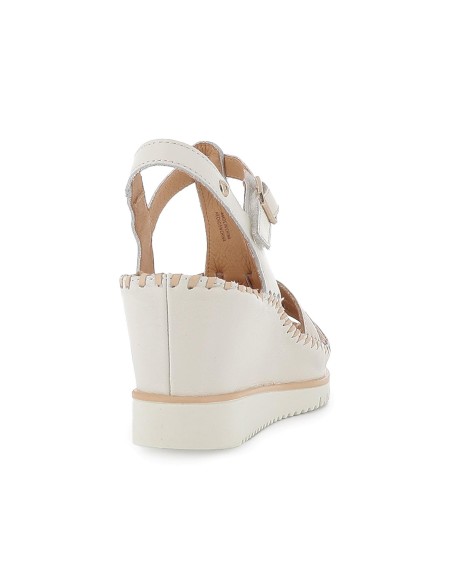 Sandalia piel cuña plataforma y correas mujer blanco