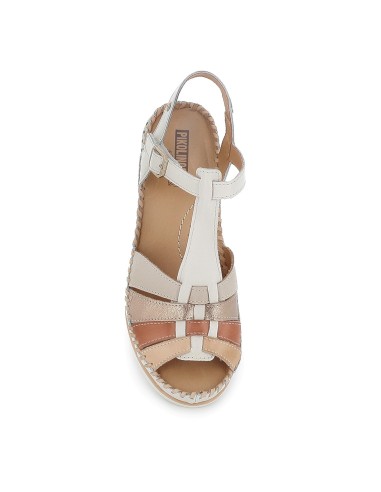 Sandalia piel cuña plataforma y correas mujer blanco