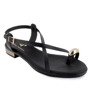 Sandalia piel tiras cruzadas y adorno metal plano mujer negro 2