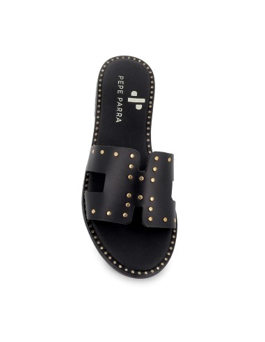 Zueco piel con tachas decorativas mujer plano negro