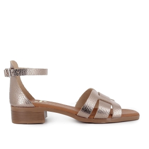 Sandalia con talon cerrado de piel y tacon bajo mujer dorado