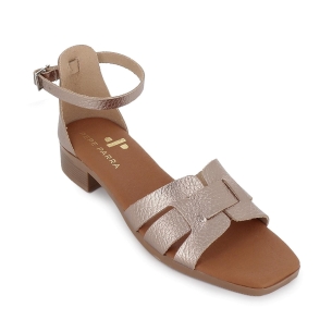 Sandalia con talon cerrado de piel y tacon bajo mujer dorado 2