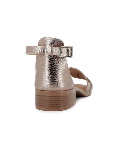 Sandalia con talon cerrado de piel y tacon bajo mujer dorado