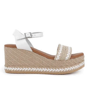 Sandalia piel y yute con plataforma forrada mujer blanca