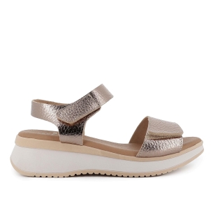 Sandalia piel tiras doble velcro y cuña mujer dorado