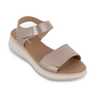 Sandalia piel tiras doble velcro y cuña mujer dorado 2