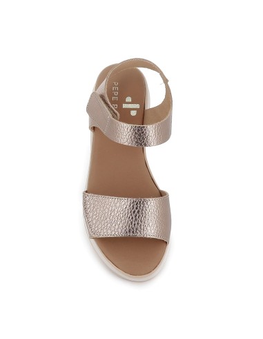 Sandalia piel tiras doble velcro y cuña mujer dorado