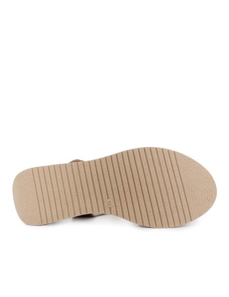 Sandalia piel tiras doble velcro y cuña mujer dorado