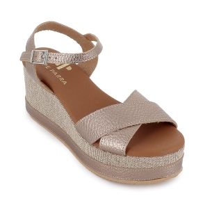 Sandalia piel con tiras cruzadas cuña forrada mujer dorada 2