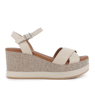 Sandalia piel con tiras cruzadas cuña forrada mujer blanca