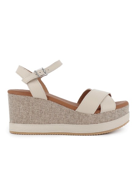 Sandalia piel con tiras cruzadas cuña forrada mujer blanca