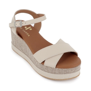 Sandalia piel con tiras cruzadas cuña forrada mujer blanca 2