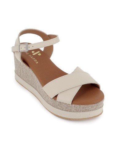 Sandalia piel con tiras cruzadas cuña forrada mujer blanca