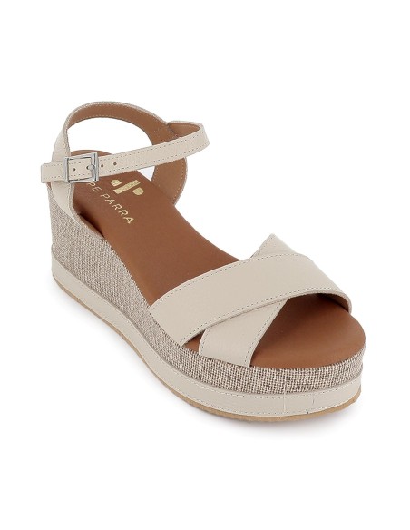 Sandalia piel con tiras cruzadas cuña forrada mujer blanca