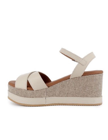 Sandalia piel con tiras cruzadas cuña forrada mujer blanca