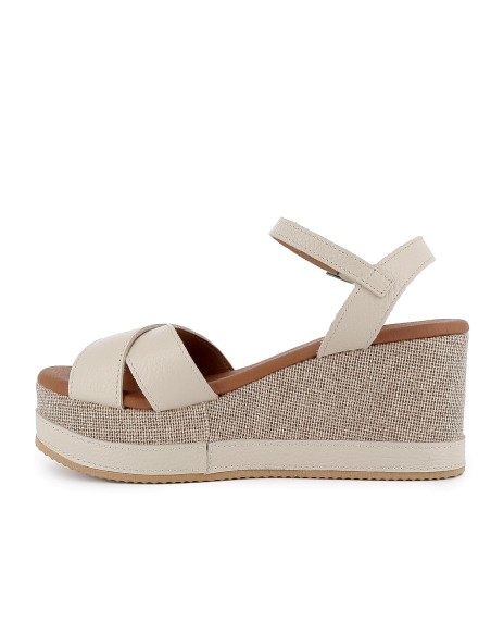 Sandalia piel con tiras cruzadas cuña forrada mujer blanca