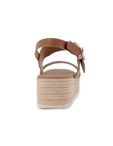 Sandalia abierta tiras y hebilla piel combinada cuña mujer taupe