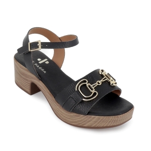 Sandalia piel suela cómoda con hebilla y tacon mujer negra 2