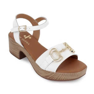 Sandalia piel suela cómoda con hebilla y tacon mujer blanca 2