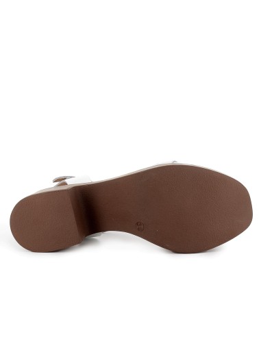 Sandalia piel suela cómoda con hebilla y tacon mujer blanca