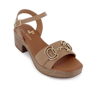 Sandalia piel suela cómoda con hebilla y tacon mujer taupe 2