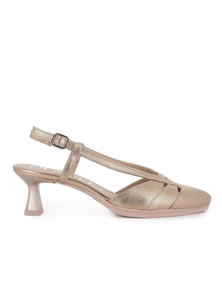 Salon destalonado piel multitiras tacon medio mujer dorado