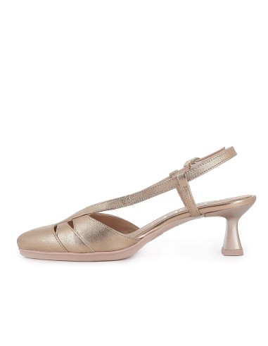 Salon destalonado piel multitiras tacon medio mujer dorado