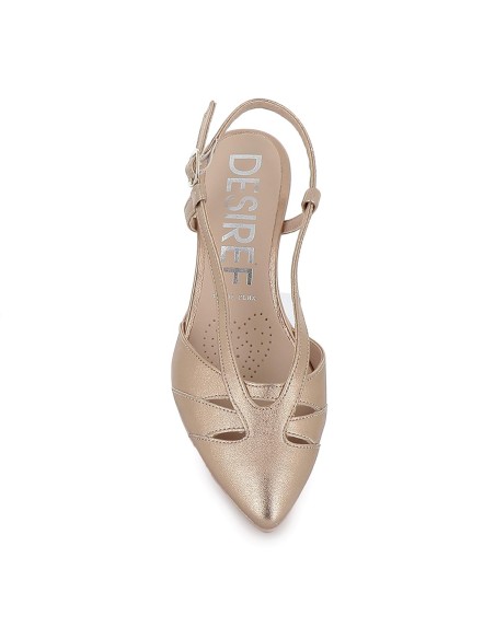 Salon destalonado piel multitiras tacon medio mujer dorado