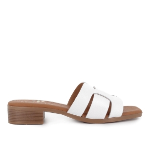 Zueco piel tacon bajo mujer blanco