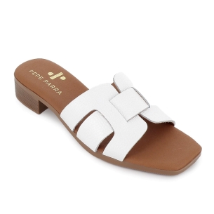 Zueco piel tacon bajo mujer blanco 2