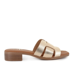 Zueco piel tacon bajo mujer dorado