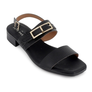 Sandalia tiras y hebilla decorativa piel tacón bajo mujer negra 2