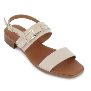 Sandalia tiras y hebilla decorativa piel tacón bajo mujer blanca 2