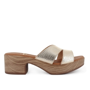 Zueco con tacon y plantilla acolchada mujer dorado