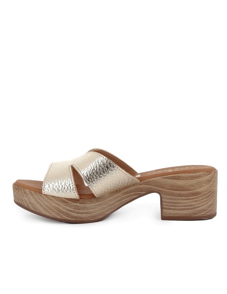 Zueco con tacon y plantilla acolchada mujer dorado