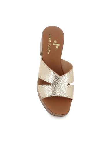 Zueco con tacon y plantilla acolchada mujer dorado