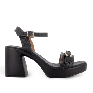 Sandalia piel suela cómoda con hebilla y tacon alto mujer negra