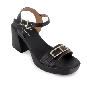 Sandalia piel suela cómoda con hebilla y tacon alto mujer negra 2