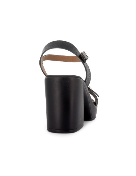 Sandalia piel suela cómoda con hebilla y tacon alto mujer negra