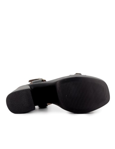 Sandalia piel suela cómoda con hebilla y tacon alto mujer negra