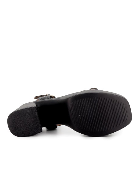 Sandalia piel suela cómoda con hebilla y tacon alto mujer negra