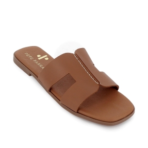 Zueco piel plano horma cuadrada mujer marron 2