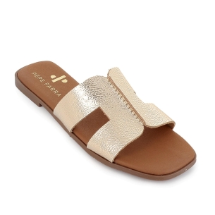 Zueco piel plano horma cuadrada mujer dorado 2